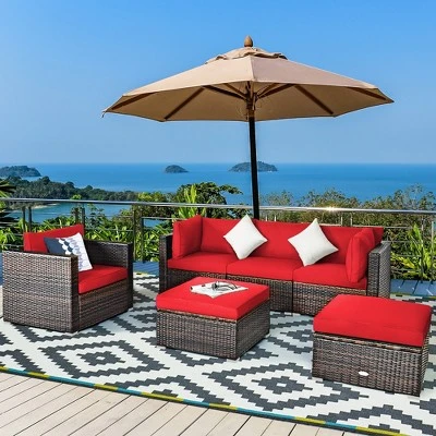 Costway 6PCS Patio Rattan Furniture Set Cushion Sofa Coffee Table 1 Costway 6PCS Patio Rattan Furniture Set Cushion Sofa Coffee Table