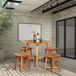 Costway 5PCS Acacia Patio Dining Set W/Square Table & 4 Stools Reddish Brown -Costway GUEST 527be94c 9c1b 406f b262 1bc83e675228