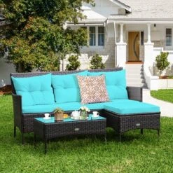 Costway 3PCS Patio Rattan Furniture Set 3-Seat Sofa Cushioned Table Garden TurqouiseGrayWhite 23 Costway 3PCS Patio Rattan Furniture Set 3-Seat Sofa Cushioned Table Garden TurqouiseGrayWhite -Costway GUEST 5440e58e 550b 4734 bab3 367c6e13ab3a