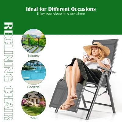 Costway Outdoor Foldable Reclining Chair Aluminum Frame 7-Position Adjustable 5 Costway Outdoor Foldable Reclining Chair Aluminum Frame 7-Position Adjustable - Image 5