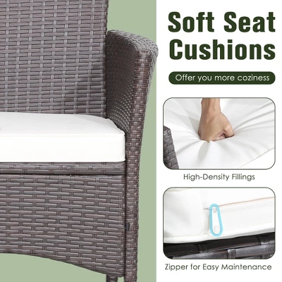 Costway 3PCS Patio Wicker Dining Set Acacia Wood Table Top With Cushioned Chairs Garden 5 Costway 3PCS Patio Wicker Dining Set Acacia Wood Table Top With Cushioned Chairs Garden - Image 5