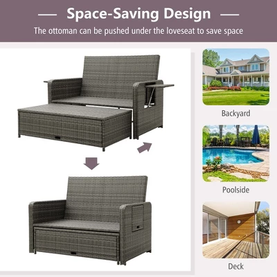 Costway Patio Rattan Daybed Set Wicker Loveseat Sofa With Ottoman & Retractable Side Tray 8 Costway Patio Rattan Daybed Set Wicker Loveseat Sofa With Ottoman & Retractable Side Tray - Image 8