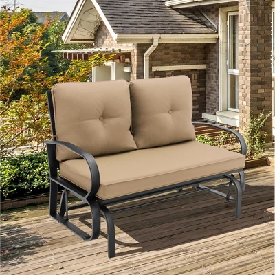 Costway Patio 2-Person Glider Bench Rocking Loveseat Cushioned Armrest Brick RedBeigeBlue 8 Costway Patio 2-Person Glider Bench Rocking Loveseat Cushioned Armrest Brick RedBeigeBlue - Image 8
