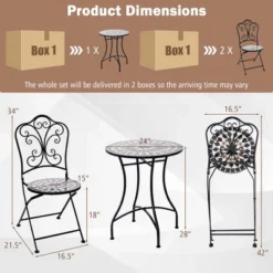Costway 3pcs Patio Bistro Set Mosaic Pattern Heavy-Duty Metal Dining Folding Outdoor 12 Costway 3pcs Patio Bistro Set Mosaic Pattern Heavy-Duty Metal Dining Folding Outdoor -Costway GUEST 54d7cee1 a888 4f55 9b9e ac3cac238a90