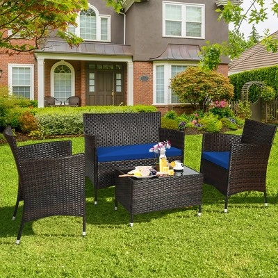 Costway 4PCS Rattan Patio Furniture Set Cushioned Sofa Chair Coffee Table 14 Costway 4PCS Rattan Patio Furniture Set Cushioned Sofa Chair Coffee Table - Image 14