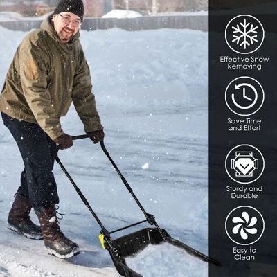 Costway 24'' Folding Poly Snow Shovel Snow Pusher W/Wheels U-Shape Handle 7 Costway 24'' Folding Poly Snow Shovel Snow Pusher W/Wheels U-Shape Handle - Image 7