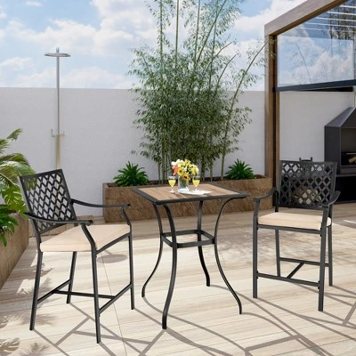 Costway Patio Square Bar Table Wood-Like Tabletop Metal Frame Garden Backyard 1 Costway Patio Square Bar Table Wood-Like Tabletop Metal Frame Garden Backyard