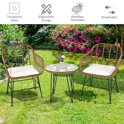 Costway 3PCS Patio Rattan Bistro Set Coffee Table Armchair Garden 5 Costway 3PCS Patio Rattan Bistro Set Coffee Table Armchair Garden - Image 5
