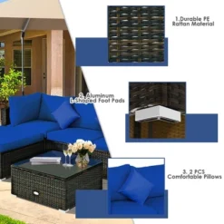 Costway 5PCS Outdoor Patio Rattan Furniture Set Sectional Conversation TurquoiseNavyBlack Cushion -Costway GUEST 55bad421 ae6a 4013 bc95 fc531963741d