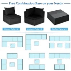 Costway 7PCS Patio Rattan Sofa Set Sectional Conversation Furniture Set Garden Black -Costway GUEST 55cb0bdc 96ba 4581 835e fd974adb4391