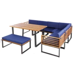Costway 8pcs Patio Acacia Wood Dining Table & Ottoman Sofa Chair Set Outdoor Furniture -Costway GUEST 55d4f9f1 d65c 4b9b b110 b4f30d3610b1