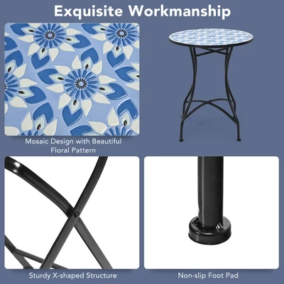 Costway 28.5'' Patio Round Mosaic Bistro Table Plant Stand Blue Flower Pattern 3 Costway 28.5'' Patio Round Mosaic Bistro Table Plant Stand Blue Flower Pattern - Image 3