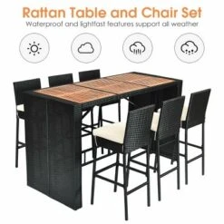 COSTWAY 7 PCS Patio Rattan Wicker Bar Dining Furniture Set Wood Table Top 6 Stools -Costway GUEST 55fd0bd7 49df 45f7 bca7 ebb740796824