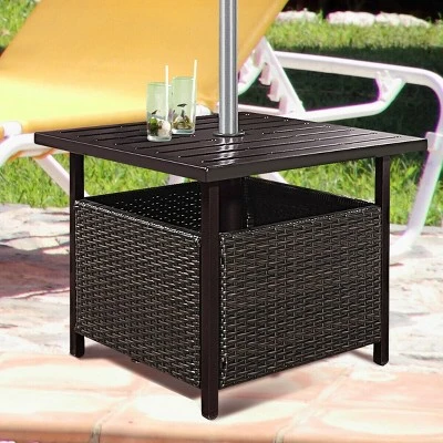 Costway Brown Rattan Wicker Steel Side Table Outdoor Furniture Deck Garden Patio Pool 3 Costway Brown Rattan Wicker Steel Side Table Outdoor Furniture Deck Garden Patio Pool - Image 3