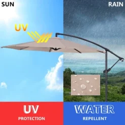 Costway 10' Hanging Umbrella Patio Sun Shade Offset Outdoor Market W/t Cross Base Beige -Costway GUEST 567129ea f1b7 4fcf be18 04670d506150