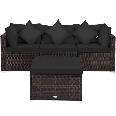 Costway 4PCS Patio Rattan Furniture Set Sofa Ottoman Cushion Garden Deck Black 9 Costway 4PCS Patio Rattan Furniture Set Sofa Ottoman Cushion Garden Deck Black - Image 9
