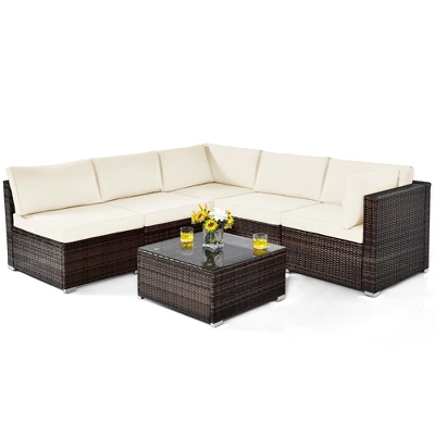 Costway 6PCS Patio Rattan Furniture Set Cushioned Sofa Coffee Table Garden 1 Costway 6PCS Patio Rattan Furniture Set Cushioned Sofa Coffee Table Garden