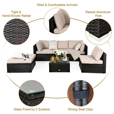 Costway 6PCS Outdoor Patio Rattan Furniture Set Sectional Sofa Ottoman Cushioned 6 Costway 6PCS Outdoor Patio Rattan Furniture Set Sectional Sofa Ottoman Cushioned - Image 6