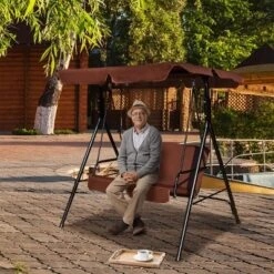 Costway Loveseat Patio Canopy Swing Glider Hammock Cushioned Steel Frame Outdoor Coffee 9 Costway Loveseat Patio Canopy Swing Glider Hammock Cushioned Steel Frame Outdoor Coffee -Costway GUEST 571959e1 947b 4499 8c9f 12cb927c98dd