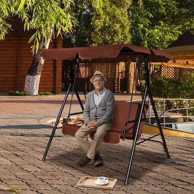 Costway Loveseat Patio Canopy Swing Glider Hammock Cushioned Steel Frame Outdoor Coffee 4 Costway Loveseat Patio Canopy Swing Glider Hammock Cushioned Steel Frame Outdoor Coffee - Image 4