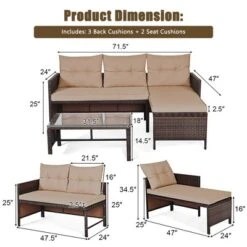 Costway 3PCS Patio Wicker Rattan Sofa Set Outdoor Sectional Conversation Set Garden Lawn Brown -Costway GUEST 57217171 587d 4f45 947b d007f0a1d457