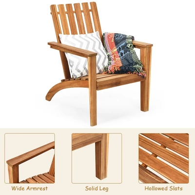 Costway Patio Acacia Wood Adirondack Chair Lounge Armchair Durable Outdoor Garden Yard 7 Costway Patio Acacia Wood Adirondack Chair Lounge Armchair Durable Outdoor Garden Yard - Image 7