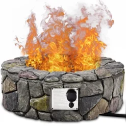 Costway 28'' Propane Gas Fire Pit Outdoor 40,000 BTU Stone Finish Lava Rocks Cover BrownGrey -Costway GUEST 5745e0c5 de2c 4a38 b274 7fa472035684