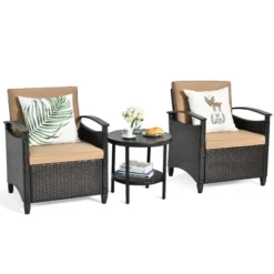 Costway 3PCS Patio Rattan Furniture Set Cushioned Sofa Storage Table W/ Shelf Garden -Costway GUEST 575ecfc4 92e1 40f4 899a f2e64976acaa