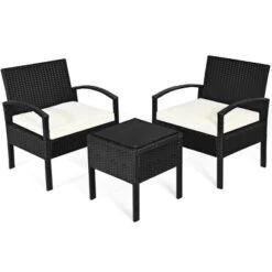 Costway 3PCS Patio Rattan Furniture Set Table & Chairs Set With Cushions Outdoor -Costway GUEST 576e02b2 2c4c 4dee 9458 87a29cb70edb