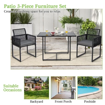 Costway 3PCS Patio PE Wicker Furniture Set Cushioned Chairs With Folding Backrest Backyard 4 Costway 3PCS Patio PE Wicker Furniture Set Cushioned Chairs With Folding Backrest Backyard - Image 4