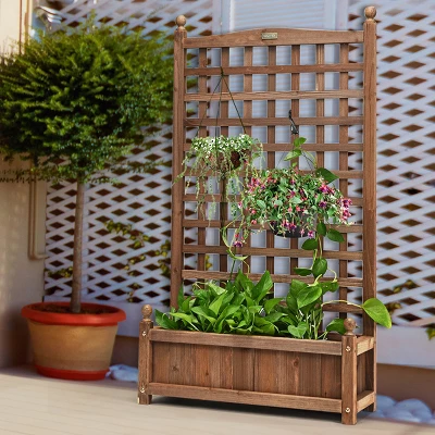Costway Solid Wood Planter Box With Trellis Weather-Resistant Outdoor 25''x11''x48'' 4 Costway Solid Wood Planter Box With Trellis Weather-Resistant Outdoor 25''x11''x48'' - Image 4