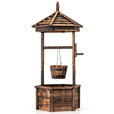 Costway Wooden Wishing Well Hexagonal Bucket Flower Plants Planter Patio Garden Decor 9 Costway Wooden Wishing Well Hexagonal Bucket Flower Plants Planter Patio Garden Decor - Image 9