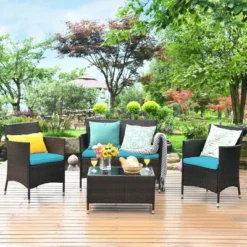 Costway 4PCS Rattan Patio Furniture Set Cushioned Sofa Chair Coffee Table 25 Costway 4PCS Rattan Patio Furniture Set Cushioned Sofa Chair Coffee Table -Costway GUEST 5843e327 c3eb 4cb1 9f33 e19091d3bd30