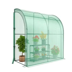 Costway 7'x 3.5'x 7' Lean-to Greenhouse Portable Wall House With Green PE Cover And Shelf -Costway GUEST 584d7a6a 5ad0 4aa8 829e 08059ba04a65