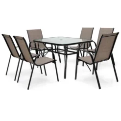 Costway 7PCS Patio Dining Set 6 Stackable Chairs Glass Table Umbrella Hole Yard -Costway GUEST 5899d792 50ac 4da9 8171 c7567b14a36b
