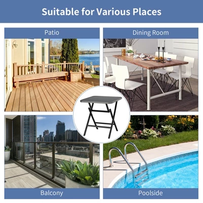 Costway Patio Folding Square Dining Table Aluminum Frame Tempered Glass Top 4 Costway Patio Folding Square Dining Table Aluminum Frame Tempered Glass Top - Image 4