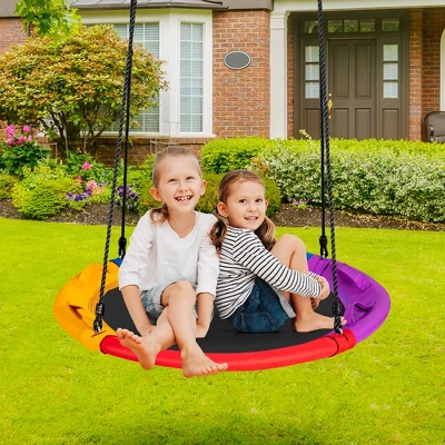 Costway 40'' Saucer Tree Swing Outdoor Round Platform Swing W/ Pillow & Handle 1 Costway 40'' Saucer Tree Swing Outdoor Round Platform Swing W/ Pillow & Handle