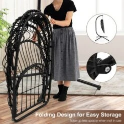 Costway Patio Hanging Egg Chair With Stand Waterproof Cover Folding Basket Cushion GreyBrown -Costway GUEST 58f56c05 3226 4bc2 9360 c0cc3d4a44cb