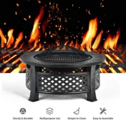 Costway 32'' Round Fire Pit Set W/ Rain Cover BBQ Grill Log Grate Poker 16 Costway 32'' Round Fire Pit Set W/ Rain Cover BBQ Grill Log Grate Poker -Costway GUEST 58f85b9d 91a6 4635 a757 e638949ae55e