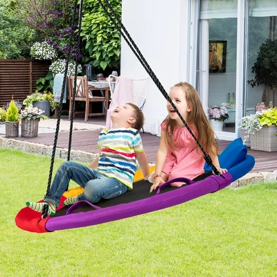 Costway 40'' Saucer Tree Swing Outdoor Round Platform Swing W/ Pillow & Handle 2 Costway 40'' Saucer Tree Swing Outdoor Round Platform Swing W/ Pillow & Handle - Image 2