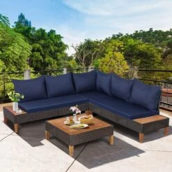 Costway 4PCS Patio Rattan Furniture Set Cushioned Loveseat W/Wooden Side Table -Costway GUEST 599fb253 683e 45cc 9092 99450aa60c74