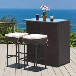 Costway 3PCS Patio Rattan Wicker Bar Table Stools Dining Set Cushioned Chairs Garden -Costway GUEST 59c49d84 8291 4e0d 80a3 2f0dc1511f3a