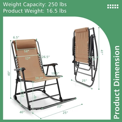 Costway Folding Rocking Chair Porch Patio Indoor Foldable Rocker Seat With Headrest 2 Costway Folding Rocking Chair Porch Patio Indoor Foldable Rocker Seat With Headrest - Image 2