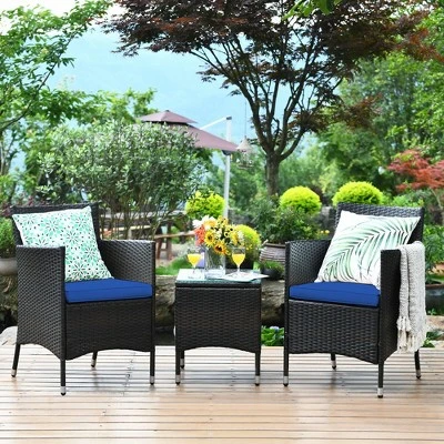 Costway Outdoor 3 PCS PE Rattan Wicker Furniture Sets Chairs Coffee Table Garden 9 Costway Outdoor 3 PCS PE Rattan Wicker Furniture Sets Chairs Coffee Table Garden - Image 9