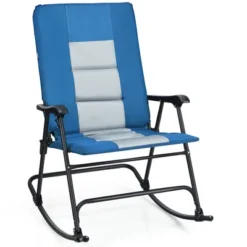 Costway Foldable Rocking Padded Chair Portable Camping Chair With Backrest Armrest RedBlue