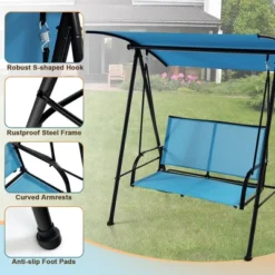 Costway 2-Seat Patio Swing Porch Swing With Adjustable Canopy For Garden Black/Dark Brown -Costway GUEST 5a1265f8 9fb6 4e4b ac67 9e991f7ef3a5