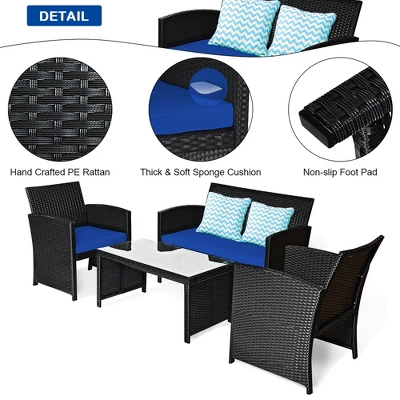 Costway 8PCS Patio Rattan Furniture Conversation Set Cushion Sofa Table Garden TurquoiseNavyBlackRed 4 Costway 8PCS Patio Rattan Furniture Conversation Set Cushion Sofa Table Garden TurquoiseNavyBlackRed - Image 4