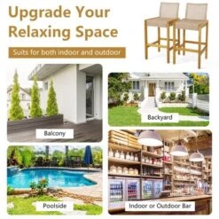 Costway Set Of 2 Patio Wood Barstools Rattan Bar Height Chairs With Backrest Porch Balcony 12 Costway Set Of 2 Patio Wood Barstools Rattan Bar Height Chairs With Backrest Porch Balcony -Costway GUEST 5a549685 611f 4e07 81d6 663ec5a51db6