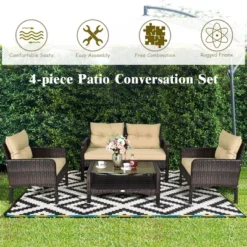 Costway 4PCS Patio Rattan Furniture Set Loveseat Sofa Coffee Table Garden W/ Cushion -Costway GUEST 5ab2bbbc 31f8 443c 92ad 1a7865f3c1c9 1