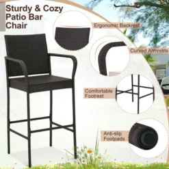 Costway 2PCS Patio PE Wicker Bar Chairs Counter Height Barstools With Armrests &Cushions -Costway GUEST 5ab479d8 47e9 453f 8622 4c617dd97851